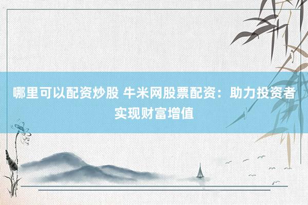 哪里可以配资炒股 牛米网股票配资：助力投资者实现财富增值